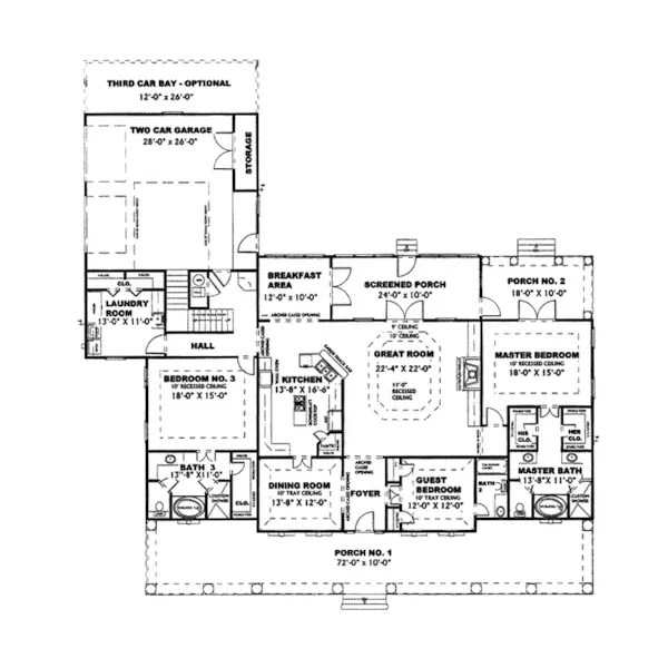 Southwestern House Plan First Floor - Prairie Grove Plantation Home 028D-0021 - Shop House Plans and More