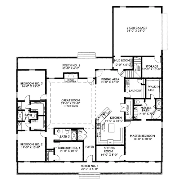 Cape Cod & New England House Plan First Floor - Kinsey Country Home 028D-0022 - Search House Plans and More