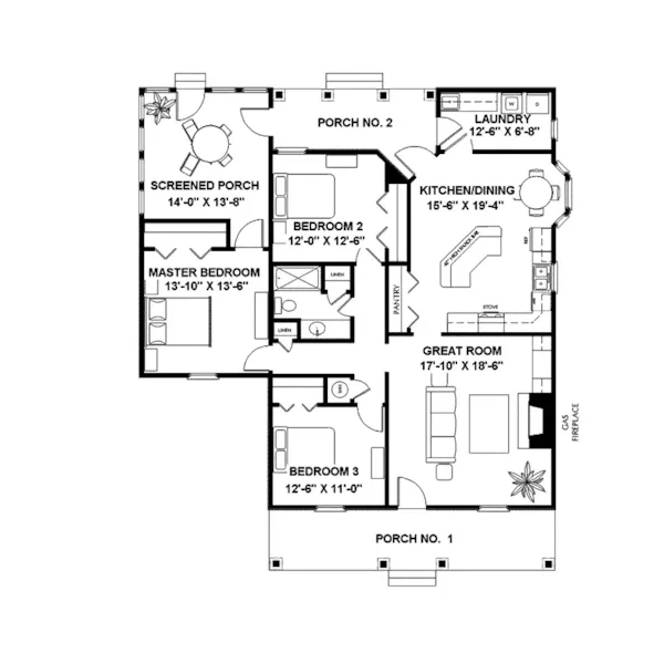 Traditional House Plan First Floor - Cookpine Country Cabin Home 028D-0024 - Search House Plans and More