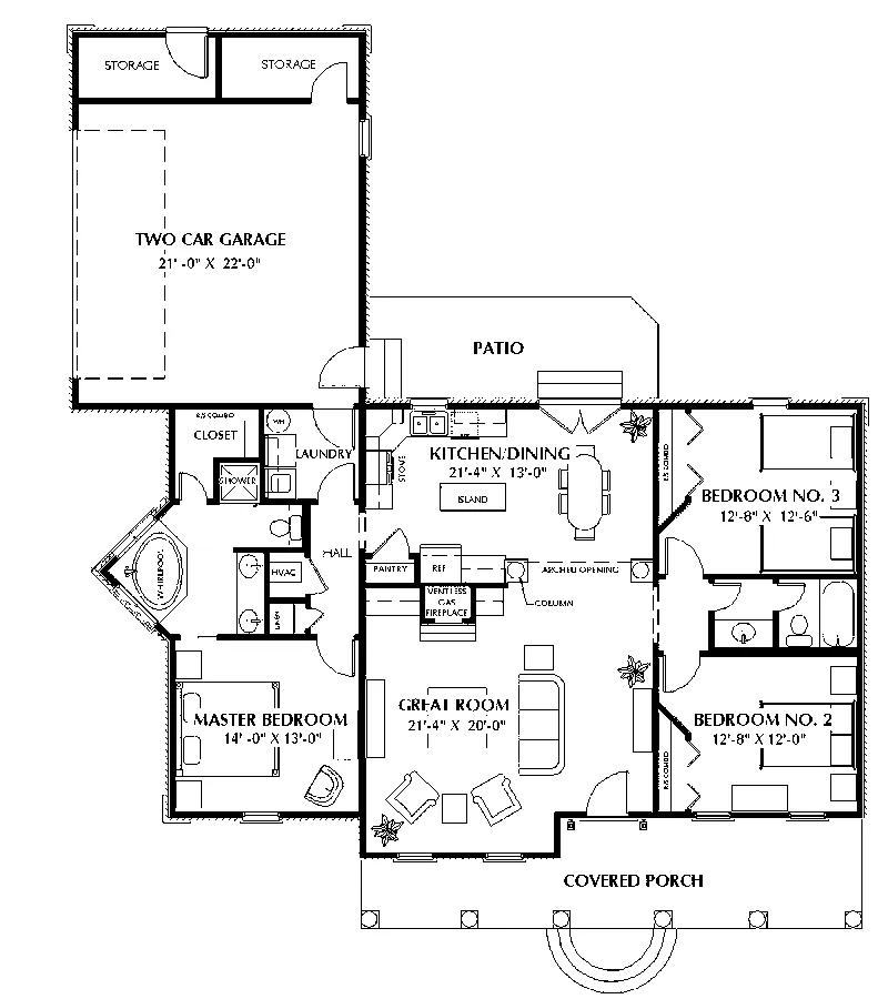 Southern House Plan First Floor - Culbertson Ranch Home 028D-0026 - Search House Plans and More