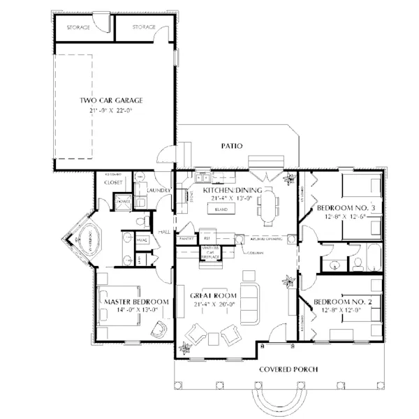 Colonial House Plan First Floor - Culbertson Ranch Home 028D-0026 - Search House Plans and More