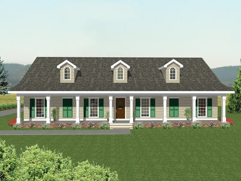 Southern, Acadian Home With Sprawling Covered Front Porch
