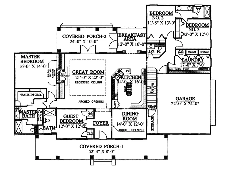 Traditional House Plan First Floor - Milligan Southern Ranch Home 028D-0029 - Shop House Plans and More