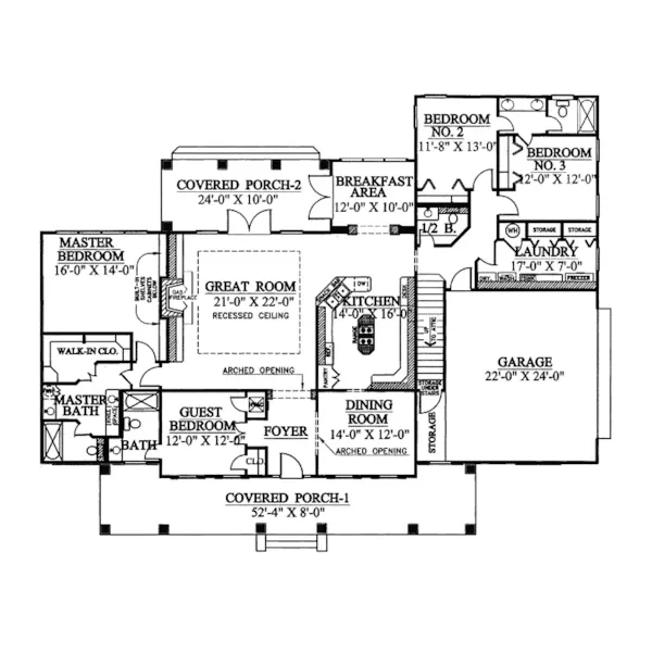 Luxury House Plan First Floor - Milligan Southern Ranch Home 028D-0029 - Shop House Plans and More