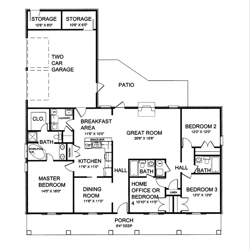 Colonial House Plan First Floor - Steinhauer Plantation Home 028D-0030 - Shop House Plans and More