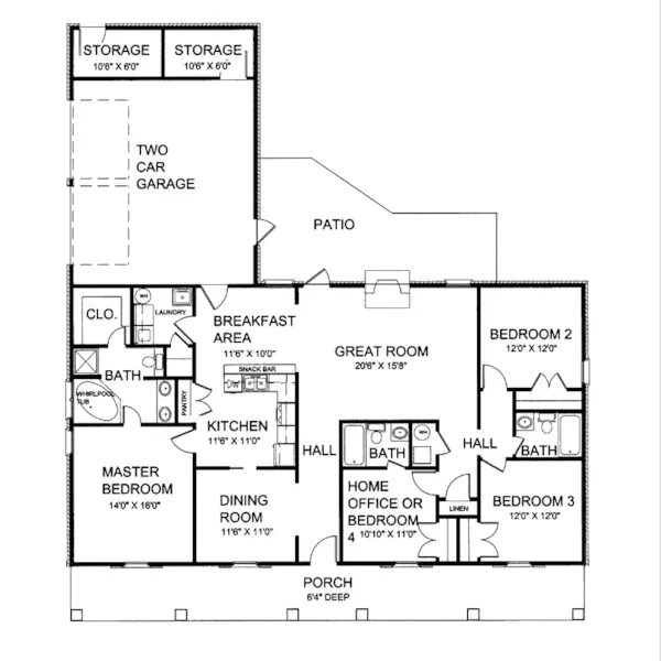 Southern House Plan First Floor - Steinhauer Plantation Home 028D-0030 - Shop House Plans and More