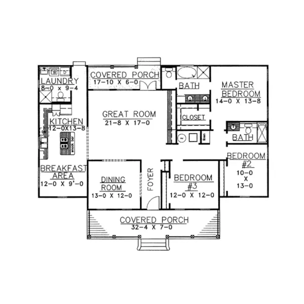 Neoclassical House Plan First Floor - Nickerson Southern Ranch Home 028D-0031 - Shop House Plans and More