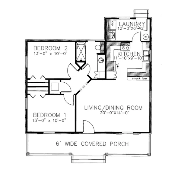 Southern House Plan First Floor - Bruning Country Cottage Home 028D-0032 - Search House Plans and More