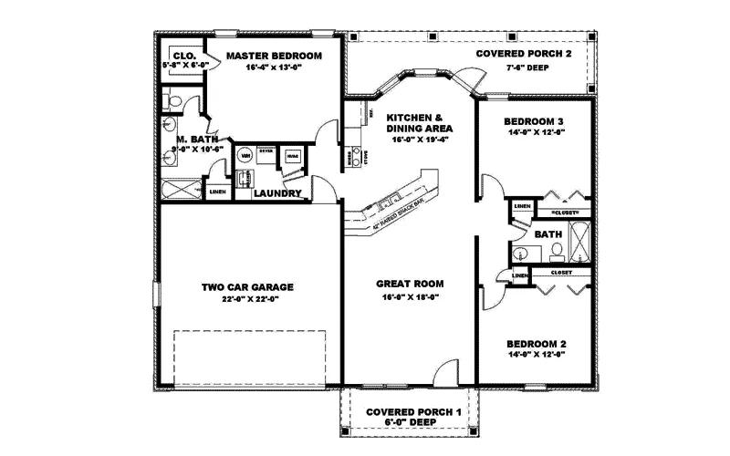 Ranch House Plan First Floor - Stromsbriar Ranch Home 028D-0037 - Shop House Plans and More