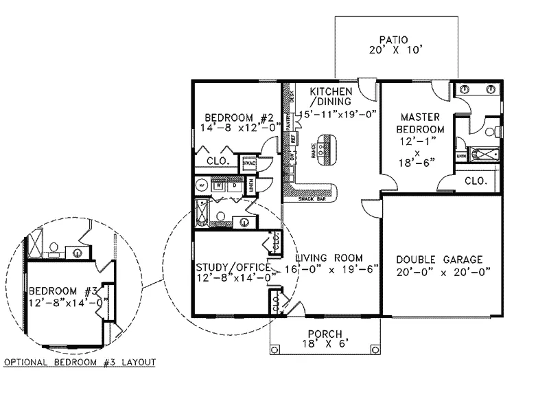 Traditional House Plan First Floor - Hollow Oak Ranch Home 028D-0038 - Search House Plans and More