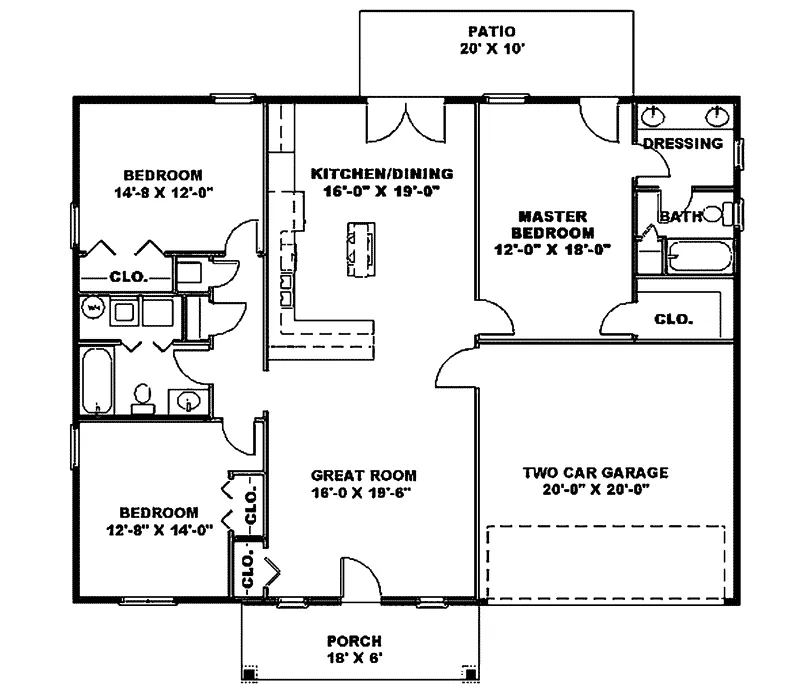 Ranch House Plan First Floor - Walthill Ranch Home 028D-0039 - Shop House Plans and More