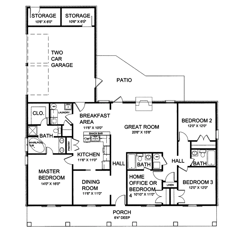 Southern House Plan First Floor - Millburn Plantation Home 028D-0041 - Shop House Plans and More