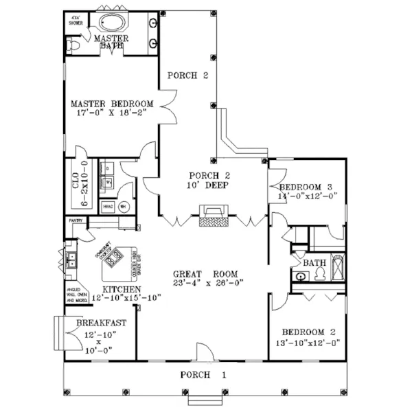 Traditional House Plan First Floor - Hyannis Plantation Southern028D-0043 - Search House Plans and More