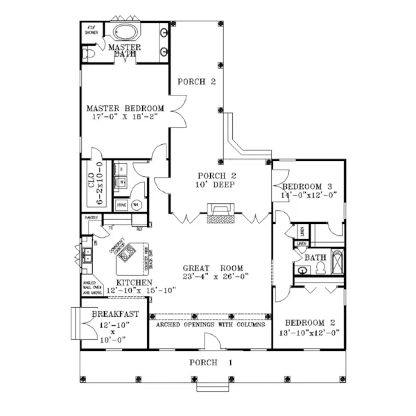 Southern House Plan First Floor - Bushnell Hill Country Home 028D-0044 - Search House Plans and More