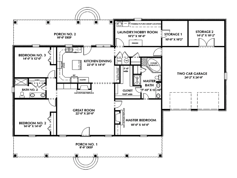 Country House Plan First Floor - Gretta European Ranch Home 028D-0045 - Search House Plans and More