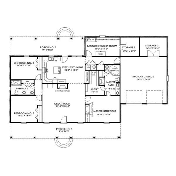 Colonial House Plan First Floor - Gretta European Ranch Home 028D-0045 - Search House Plans and More