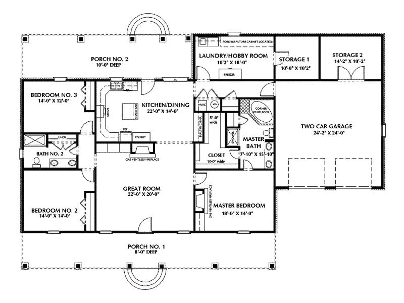 Sunbelt House Plan First Floor - Rock Forest Southern Ranch Home 028D-0046 - Shop House Plans and More