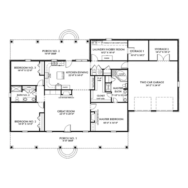 Southern House Plan First Floor - Rock Forest Southern Ranch Home 028D-0046 - Shop House Plans and More