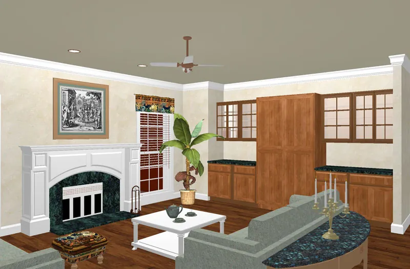 Traditional House Plan Family Room Photo 01 - Aiken Hill Modern Home 028D-0049 - Search House Plans and More