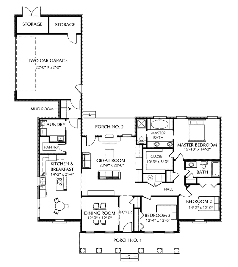 Country House Plan First Floor - Aiken Hill Modern Home 028D-0049 - Search House Plans and More