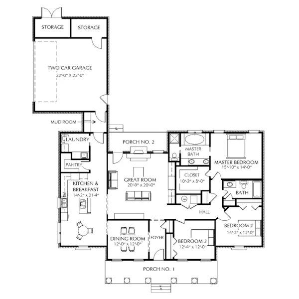 Ranch House Plan First Floor - Aiken Hill Modern Home 028D-0049 - Search House Plans and More