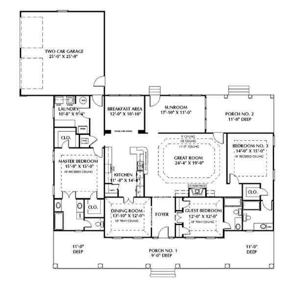 Ranch House Plan First Floor - Fulbright Colonial Home 028D-0050 - Search House Plans and More