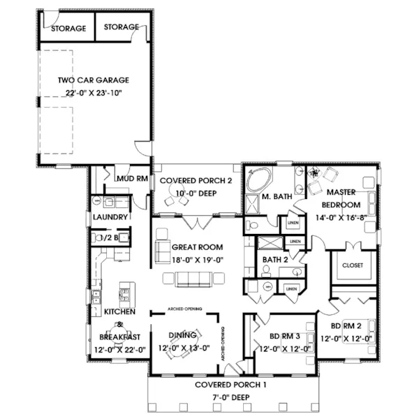 Country House Plan First Floor - Alderwood Southern Home 028D-0052 - Search House Plans and More