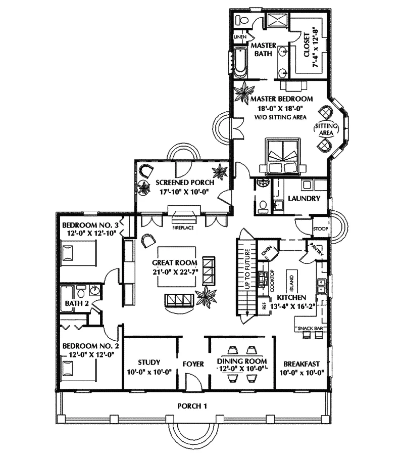 Traditional House Plan First Floor - Woodruff Cliff Neoclassical 028D-0053 - Shop House Plans and More
