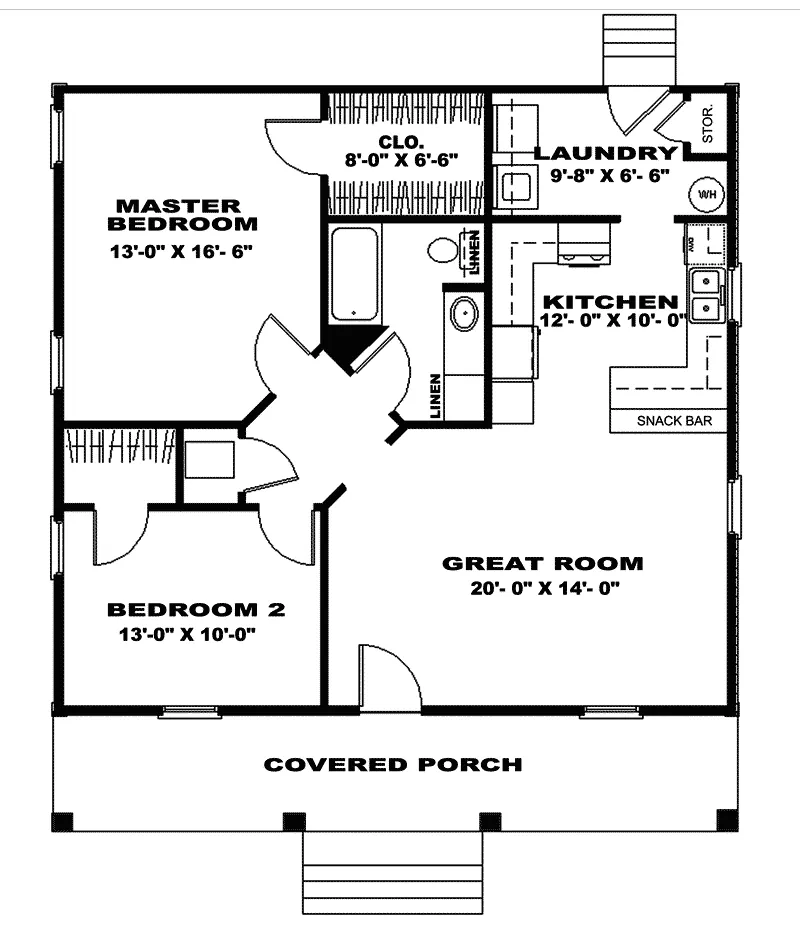 Traditional House Plan First Floor - Warren Grove Cabin Home 028D-0057 - Shop House Plans and More