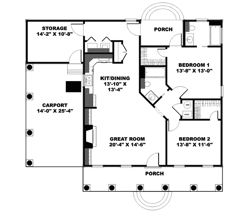 Colonial House Plan First Floor - Gilford Park Cottage Home 028D-0058 - Search House Plans and More