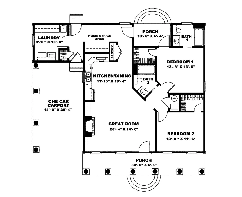 Ranch House Plan First Floor - Cedar Run Southern Style Home 028D-0059 - Search House Plans and More