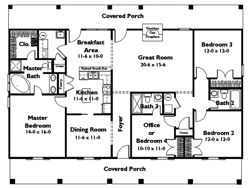 Farmhouse Plan First Floor - Strathmere Ranch Home 028D-0061 - Shop House Plans and More