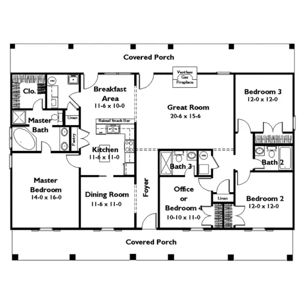 Farmhouse Plan First Floor - Strathmere Ranch Home 028D-0061 - Shop House Plans and More