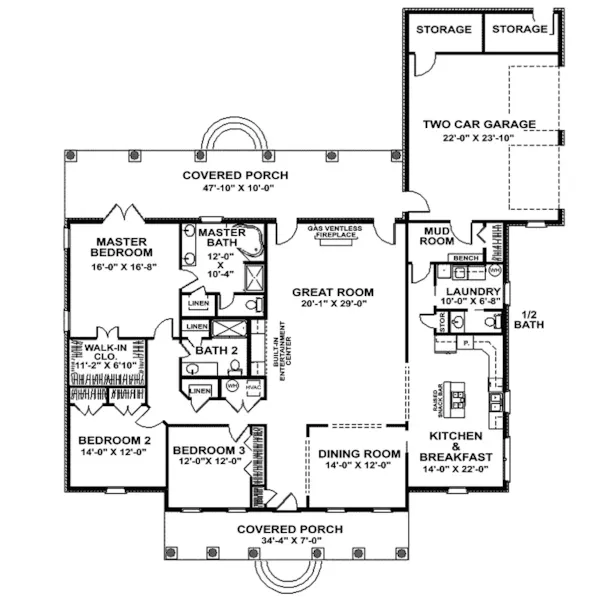 Colonial House Plan First Floor - Somers Point Country Ranch Home 028D-0063 - Shop House Plans and More