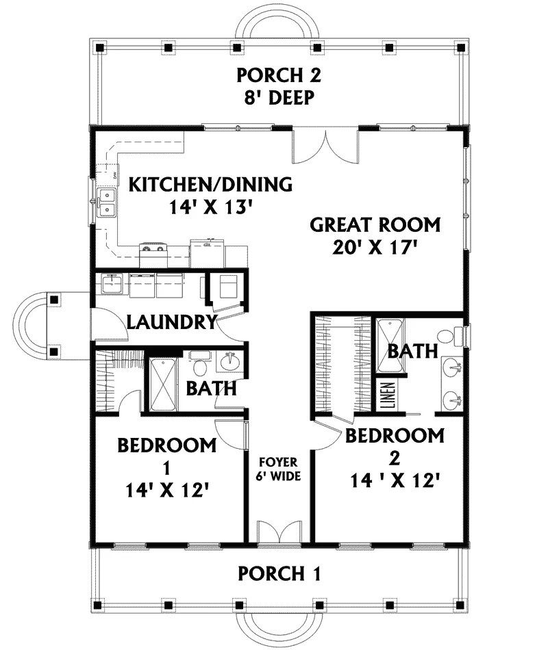 Vacation House Plan First Floor - Holgate Bend Cottage Home 028D-0064 - Search House Plans and More