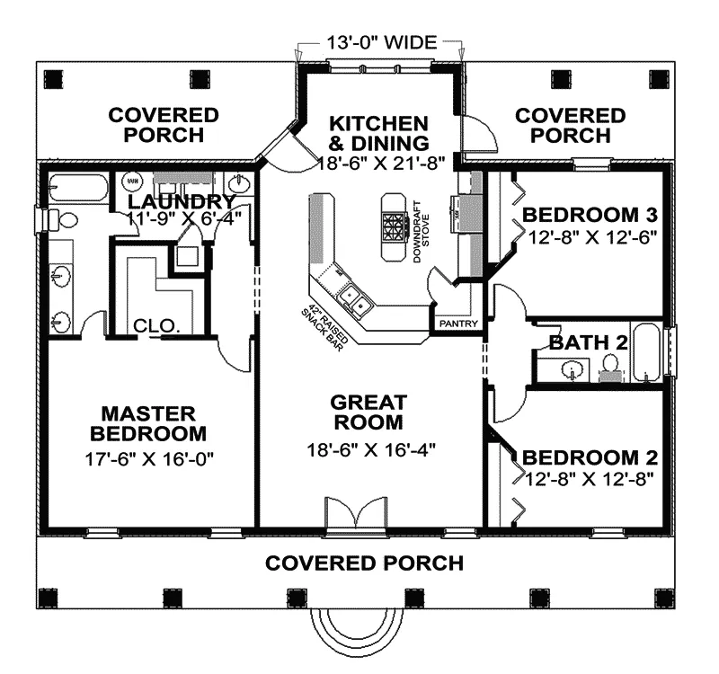 Ranch House Plan First Floor - Warrington Traditional Home 028D-0067 - Shop House Plans and More