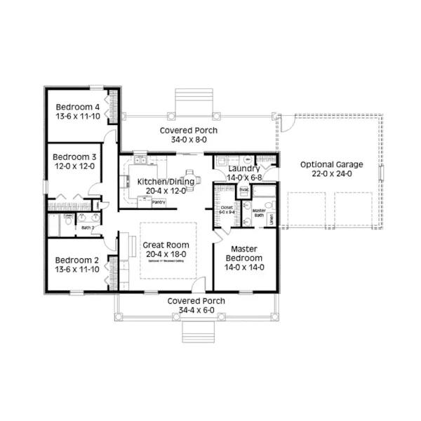 Acadian House Plan First Floor - Pleasant Mill Saltbox Home 028D-0068 - Shop House Plans and More