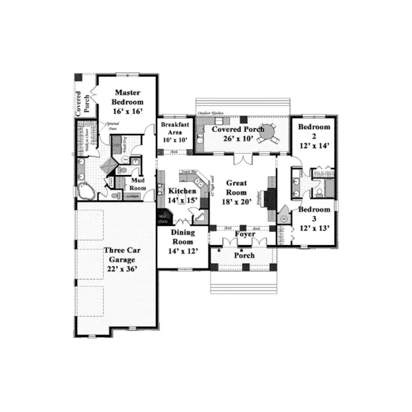 Craftsman House Plan First Floor - Seaville Country French Home 028D-0070 - Shop House Plans and More