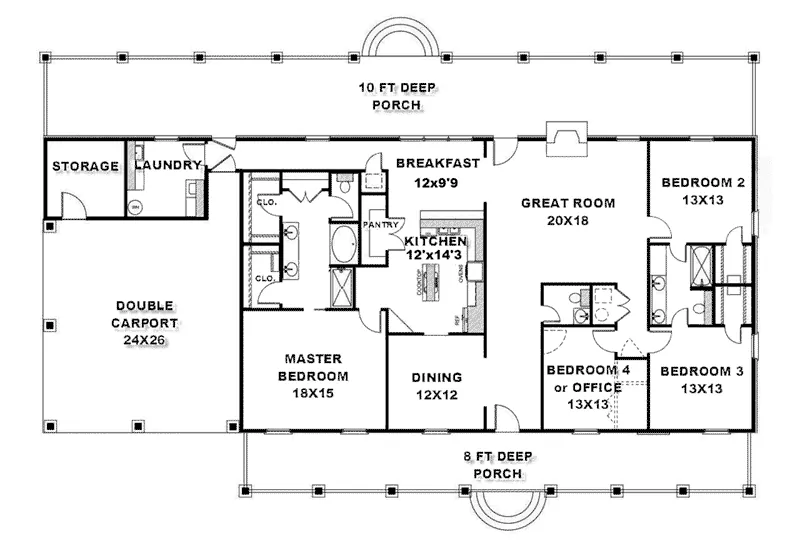 Ranch House Plan First Floor - Seville Place Ranch Home 028D-0071 - Shop House Plans and More