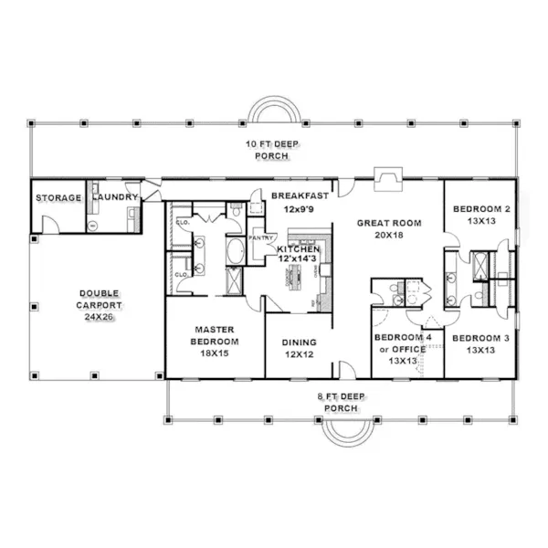 Ranch House Plan First Floor - Seville Place Ranch Home 028D-0071 - Shop House Plans and More