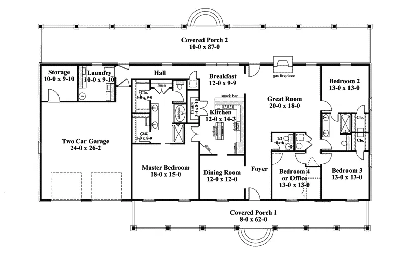 Ranch House Plan First Floor - Linwood One-Story Home 028D-0072 - Shop House Plans and More