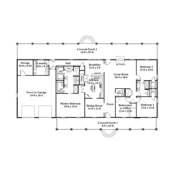 Traditional House Plan First Floor - Linwood One-Story Home 028D-0072 - Shop House Plans and More