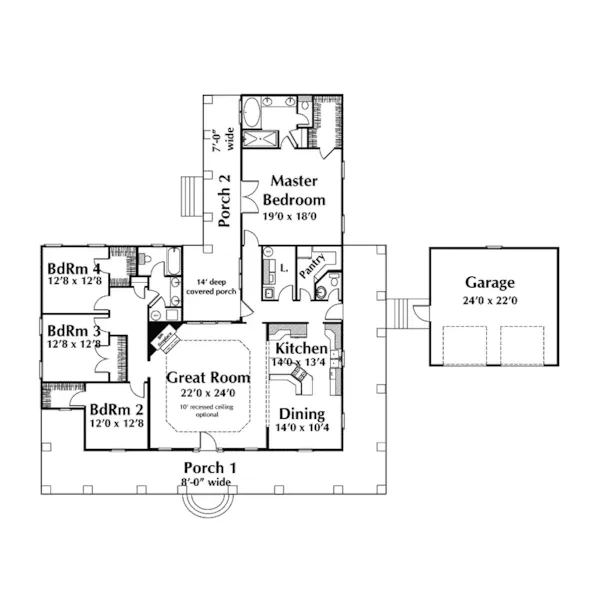 Ranch House Plan First Floor - Dario Country Home 028D-0074 - Search House Plans and More