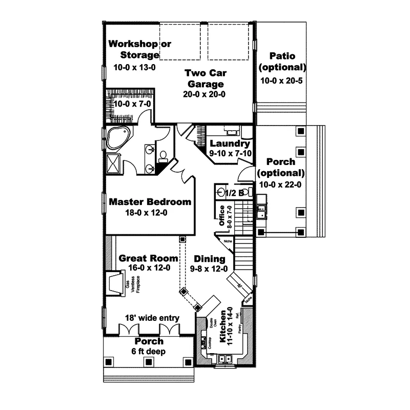 Beach & Coastal House Plan First Floor - Quaker Bridge Farmhouse 028D-0078 - Shop House Plans and More