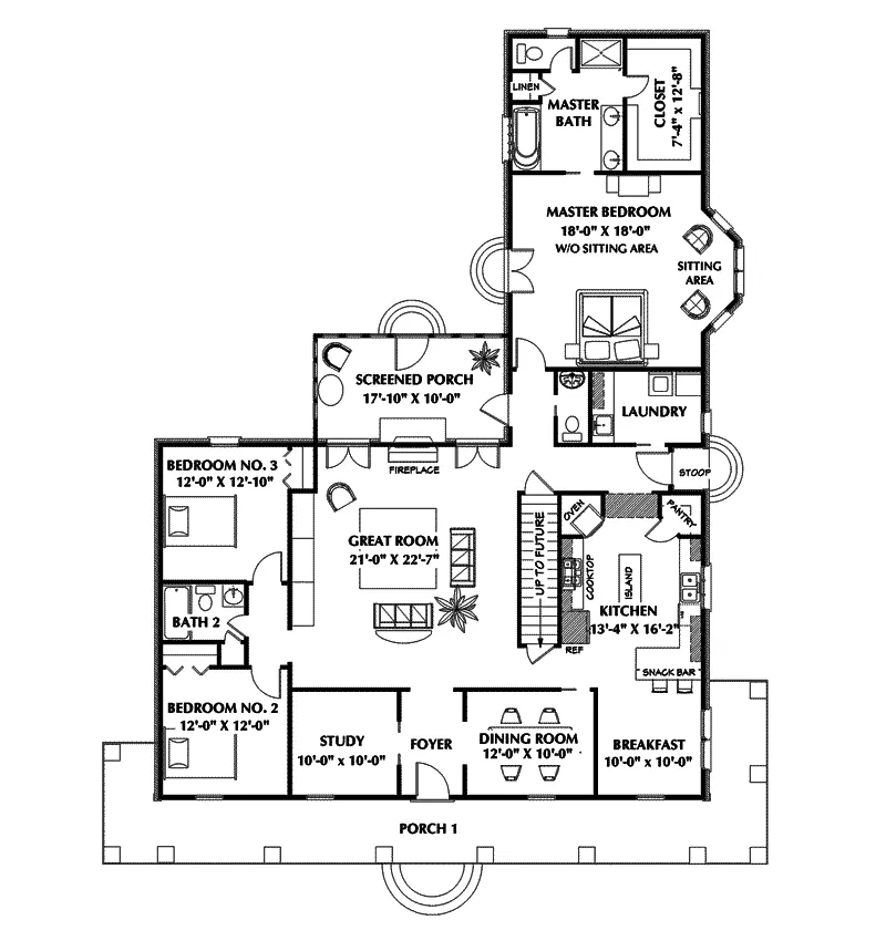 Ranch House Plan First Floor - Yardley Place Country Home 028D-0079 - Shop House Plans and More