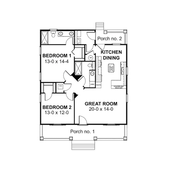 Craftsman House Plan First Floor - Green Creek Cottage Home 028D-0084 - Search House Plans and More