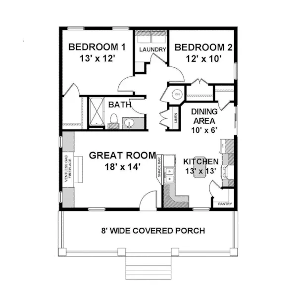 Cabin & Cottage House Plan First Floor - Middle Cove Country Home 028D-0090 - Shop House Plans and More