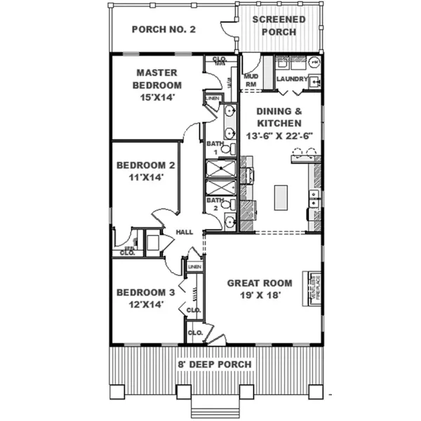 Southern House Plan First Floor - Athena Hill Bungalow Home 028D-0093 - Search House Plans and More