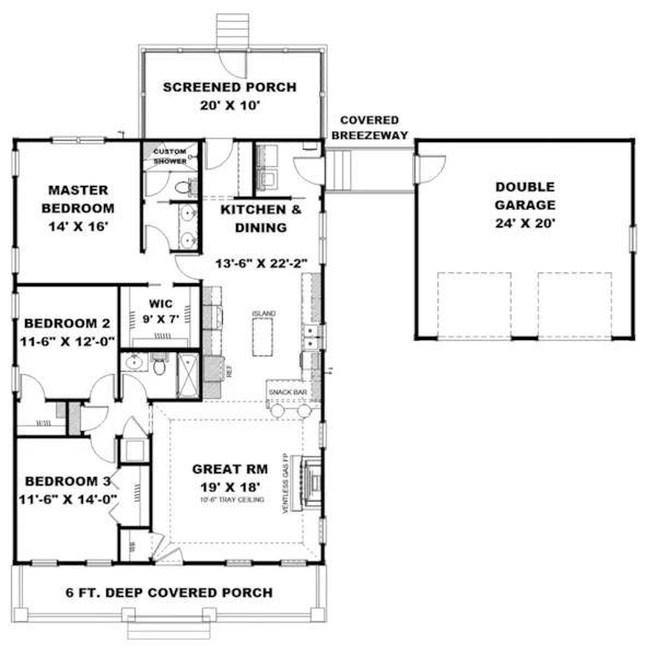 Arts & Crafts House Plan First Floor - Berwick Lane Ranch Home 028D-0094 - Shop House Plans and More