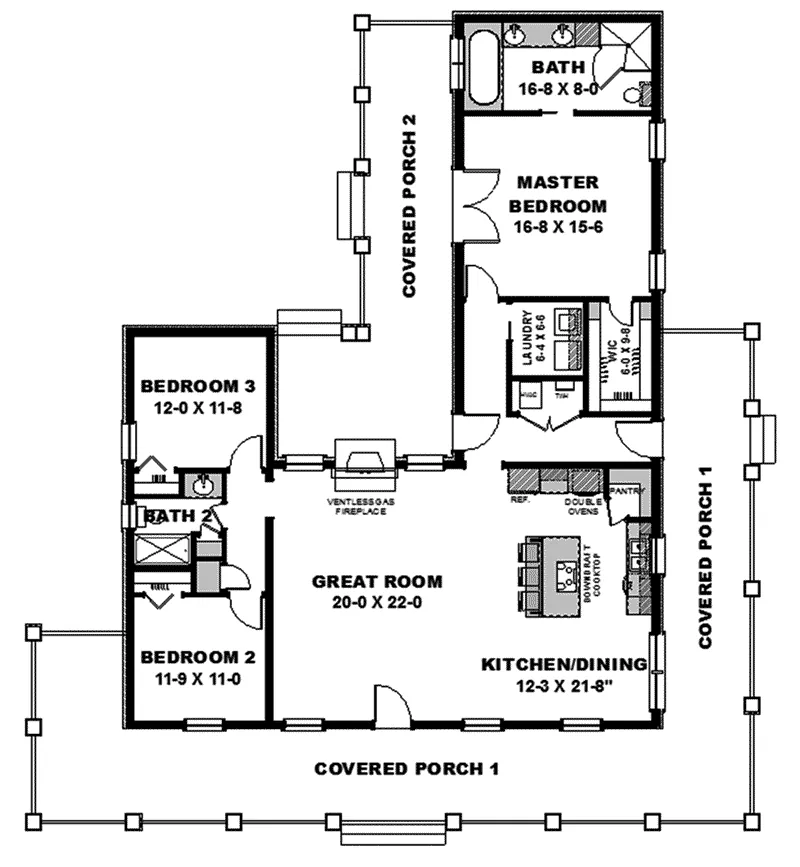 Ranch House Plan First Floor - Lori Lane Southern Home 028D-0095 - Shop House Plans and More